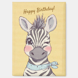Cute Zebra with Bandana Kids Birthday Invitation マグネット