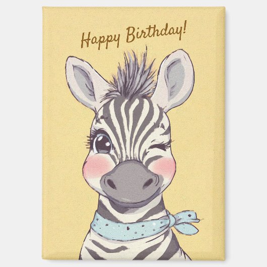 Cute Zebra with Bandana Kids Birthday Invitation マグネット (正面)