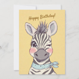Cute Zebra with Bandana Kids Birthday Invitation 招待状