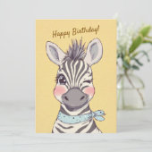 Cute Zebra with Bandana Kids Birthday Invitation 招待状 (スタンド正面)