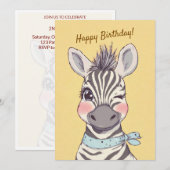 Cute Zebra with Bandana Kids Birthday Invitation 招待状 (正面/裏面)