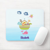 Cute Zoo Animal Ark with a Butterfly and Whale マウスパッド (マウス)