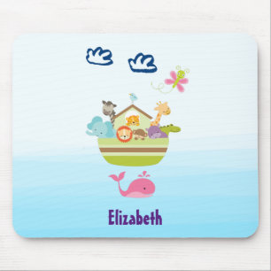 Cute Zoo Animal Ark with a Butterfly and Whale マウスパッド