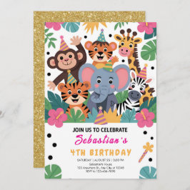 Cute Zoo Animal Kids Party 招待状