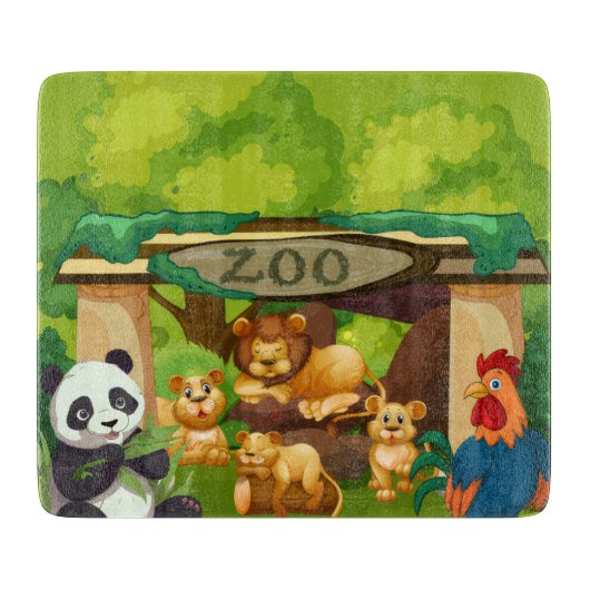 Cute Zoo Animals Kitchen Cutting Board Design カッティングボード (正面)