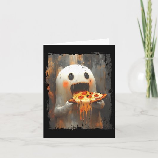 Cute Zza Ghost Eating Zza Funny Halloween Food Lov カード (正面)