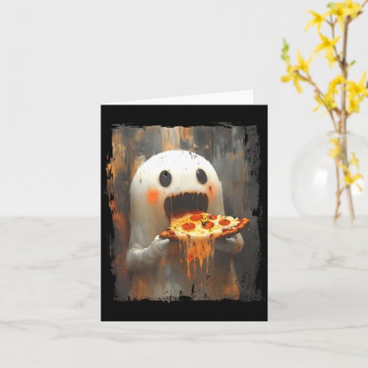 Cute Zza Ghost Eating Zza Funny Halloween Food Lov カード (黄色い花)