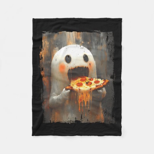 Cute Zza Ghost Eating Zza Funny Halloween Food Lov フリースブランケット (正面)