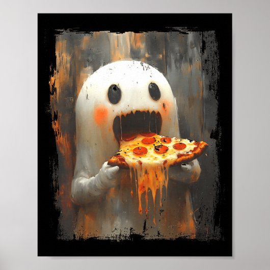 Cute Zza Ghost Eating Zza Funny Halloween Food Lov ポスター (正面)