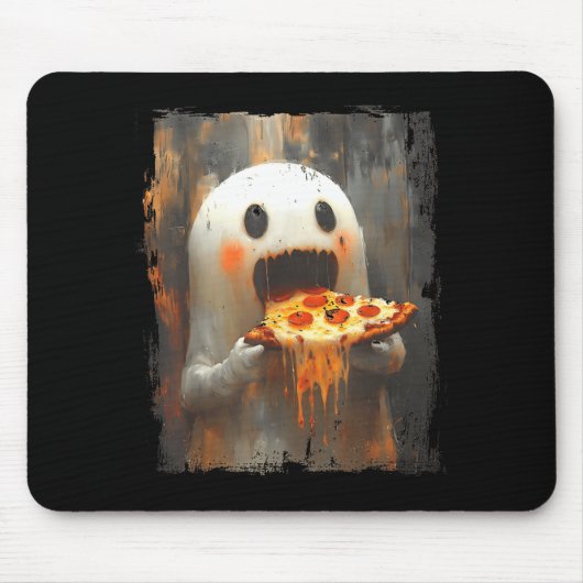 Cute Zza Ghost Eating Zza Funny Halloween Food Lov マウスパッド (正面)