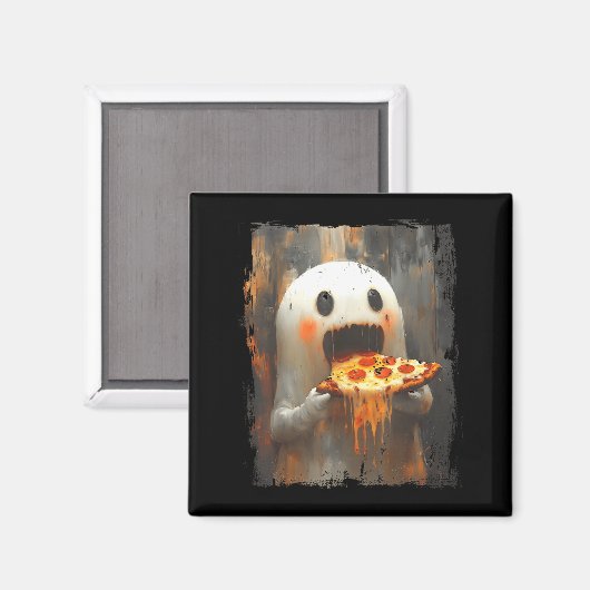 Cute Zza Ghost Eating Zza Funny Halloween Food Lov マグネット (正面/裏面)