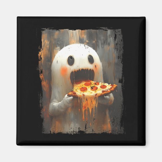Cute Zza Ghost Eating Zza Funny Halloween Food Lov マグネット (正面)
