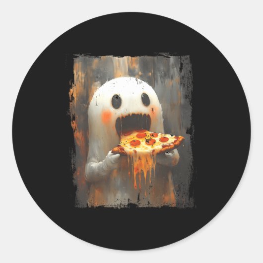 Cute Zza Ghost Eating Zza Funny Halloween Food Lov ラウンドシール (正面)