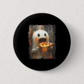 Cute Zza Ghost Eating Zza Funny Halloween Food Lov 缶バッジ (正面)