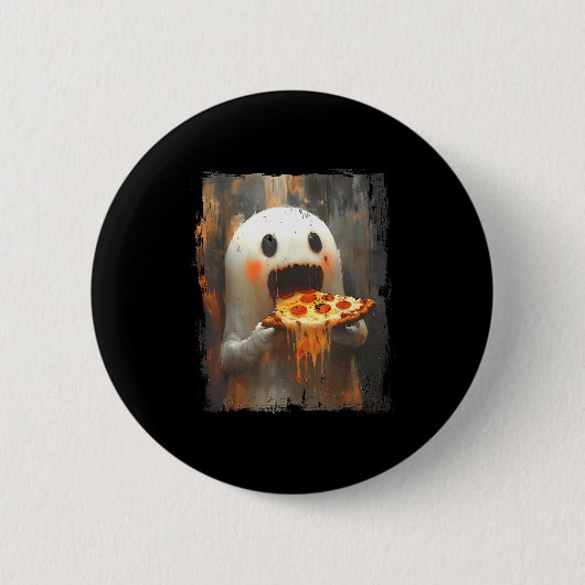 Cute Zza Ghost Eating Zza Funny Halloween Food Lov 缶バッジ (正面)