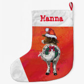 CuteAppaloosa Horse in Santa Hat on Red ラージクリスマスストッキング (裏面)