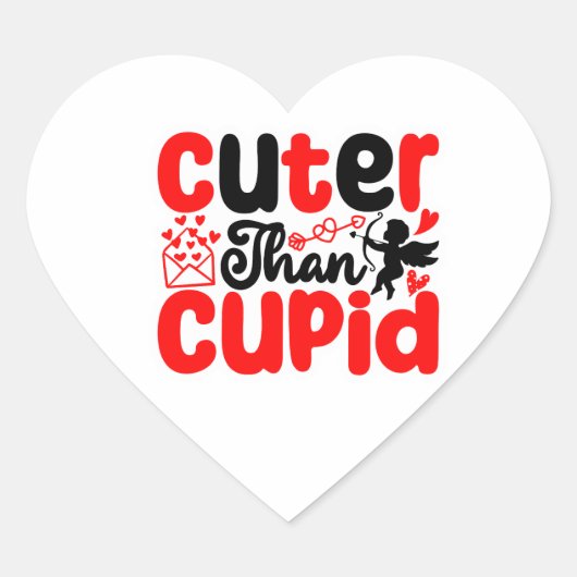 Cuter Than Cupid Valentine – Cute Love Typography  ハートシール (正面)