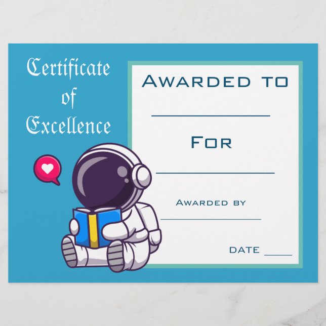 Cute's 読 Awardの証明書の先生用品 (正面)