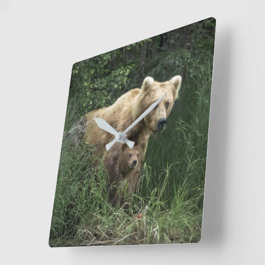 Cutest Baby Animals | Bear Mama Bear & Her Cubs スクエア壁時計 (傾斜)