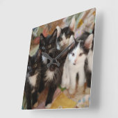 Cutest Baby Animals | Black & White Kittens スクエア壁時計 (傾斜)