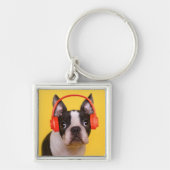 Cutest Baby Animals | Boston Terrier Headphones キーホルダー (正面)