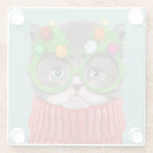 Cutest Baby Animals | Cat Christmas Sweater ガラスコースター (裏面)
