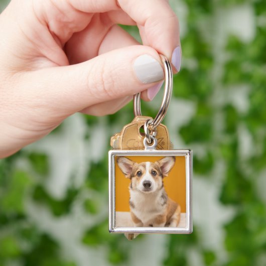 Cutest Baby Animals | Corgi Portrait on Orange キーホルダー (手)