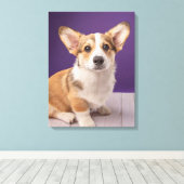 Cutest Baby Animals | Corgi Puppy on Purple キャンバスプリント (インサイチュ (ウッドフロア))
