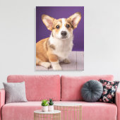 Cutest Baby Animals | Corgi Puppy on Purple キャンバスプリント (インサイチュ (リビング))