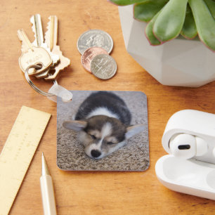 Cutest Baby Animals Corgi Puppy on Shag Rug キーホルダー