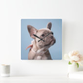 Cutest Baby Animals | French Bulldog Pink Bow スクエア壁時計 (ホーム)