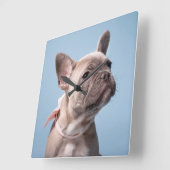 Cutest Baby Animals | French Bulldog Pink Bow スクエア壁時計 (傾斜)