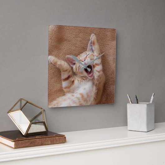 Cutest Baby Animals | Ginger Kitten Yawning スクエア壁時計 (オフィス)