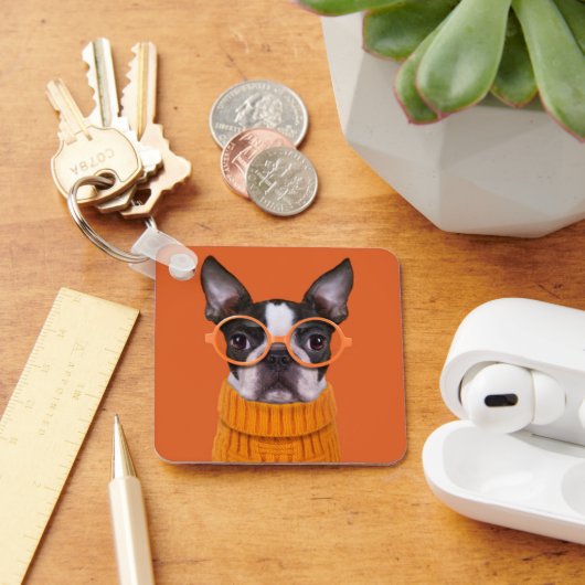 Cutest Baby Animals | Orange Boston Terrier キーホルダー (デスク)