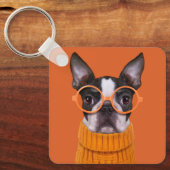 Cutest Baby Animals | Orange Boston Terrier キーホルダー (正面)