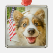 Cutest Baby Animals | Patriotic Corgi Puppy メタルオーナメント (正面)