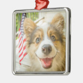 Cutest Baby Animals | Patriotic Corgi Puppy メタルオーナメント (左)