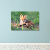 Cutest Baby Animals | Red Fox Kit Relaxing キャンバスプリント (インサイチュ (ウッドフロア))