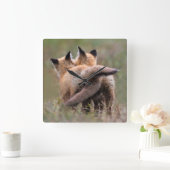 Cutest Baby Animals | Red Fox Kits Locking Tails スクエア壁時計 (ホーム)