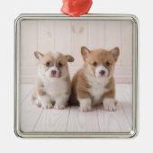 Cutest Baby Animals | Two Baby Corgis Sitting メタルオーナメント (正面)