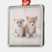 Cutest Baby Animals | Two Baby Corgis Sitting メタルオーナメント (左)