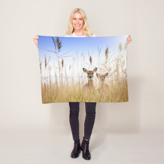 Cutest Baby Animals | Two Young White Tailed Deer フリースブランケット (インサイチュ)