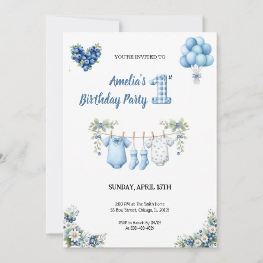 CUTEST BLUE BIRTHDAY PARTY Invitation 招待状 (正面)