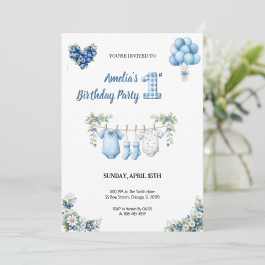 CUTEST BLUE BIRTHDAY PARTY Invitation 招待状 (スタンド正面)
