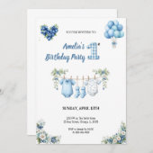CUTEST BLUE BIRTHDAY PARTY Invitation 招待状 (正面/裏面)
