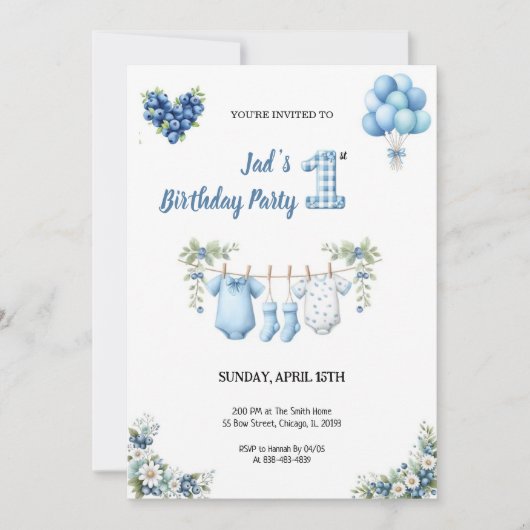 CUTEST BLUE BIRTHDAY PARTY Invitation 招待状 (正面)