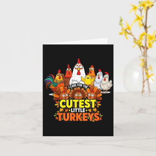 Cutest Little Turkeys Funny Thanksgiving Teacher D カード (黄色い花)