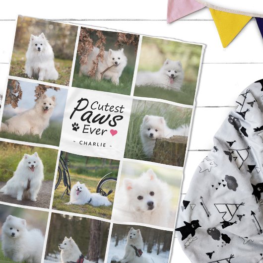 Cutest Paws Ever モダン Family Dog Photo Collage フリースブランケット