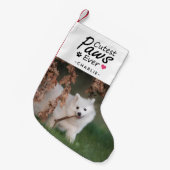 Cutest Paws Ever Dogペットの写真と名前の休日 スモールクリスマスストッキング (正面 (吊り時))