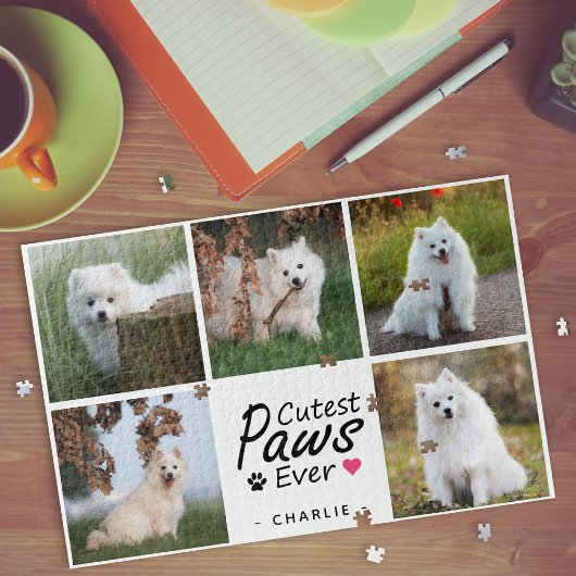 Cutest Paws Ever Modern Cute Pet Dog Photo Collage ジグソーパズル